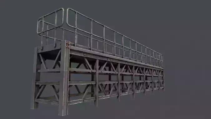 Modular Industrial Walkway Platform with Guardrails Low-poly 3D model