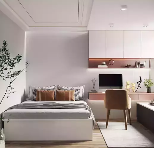 Youth Bedroom Study Area Interior Scene  Functional Stylish