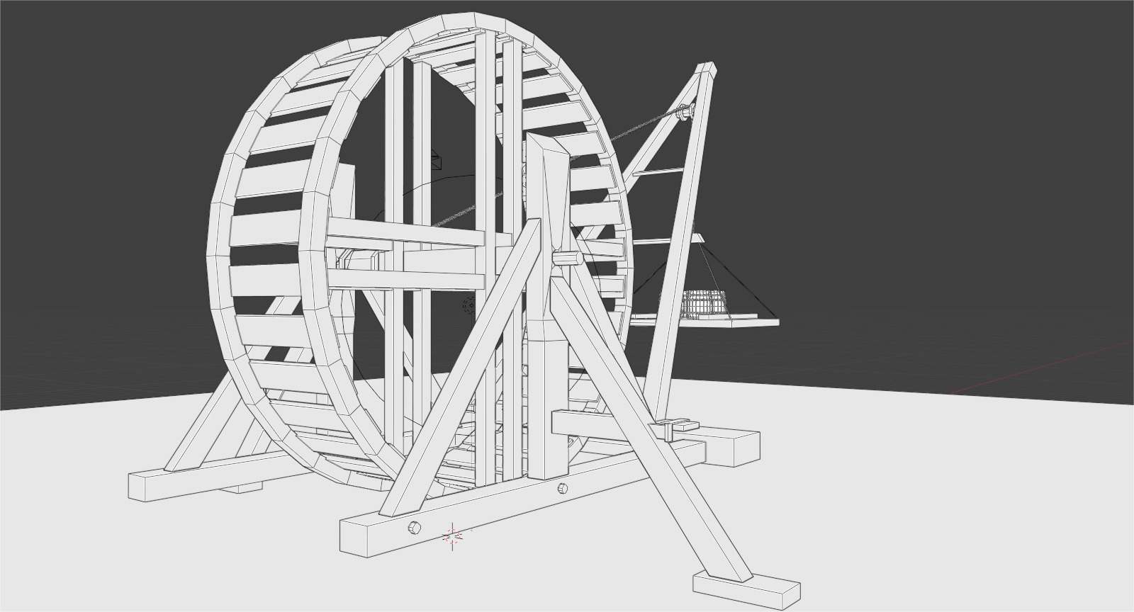 Medieval Treadmill Crane Low-poly 3D model_5