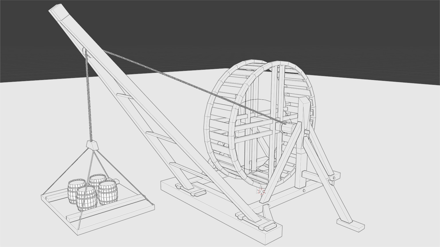 Medieval Treadmill Crane Low-poly 3D model_3