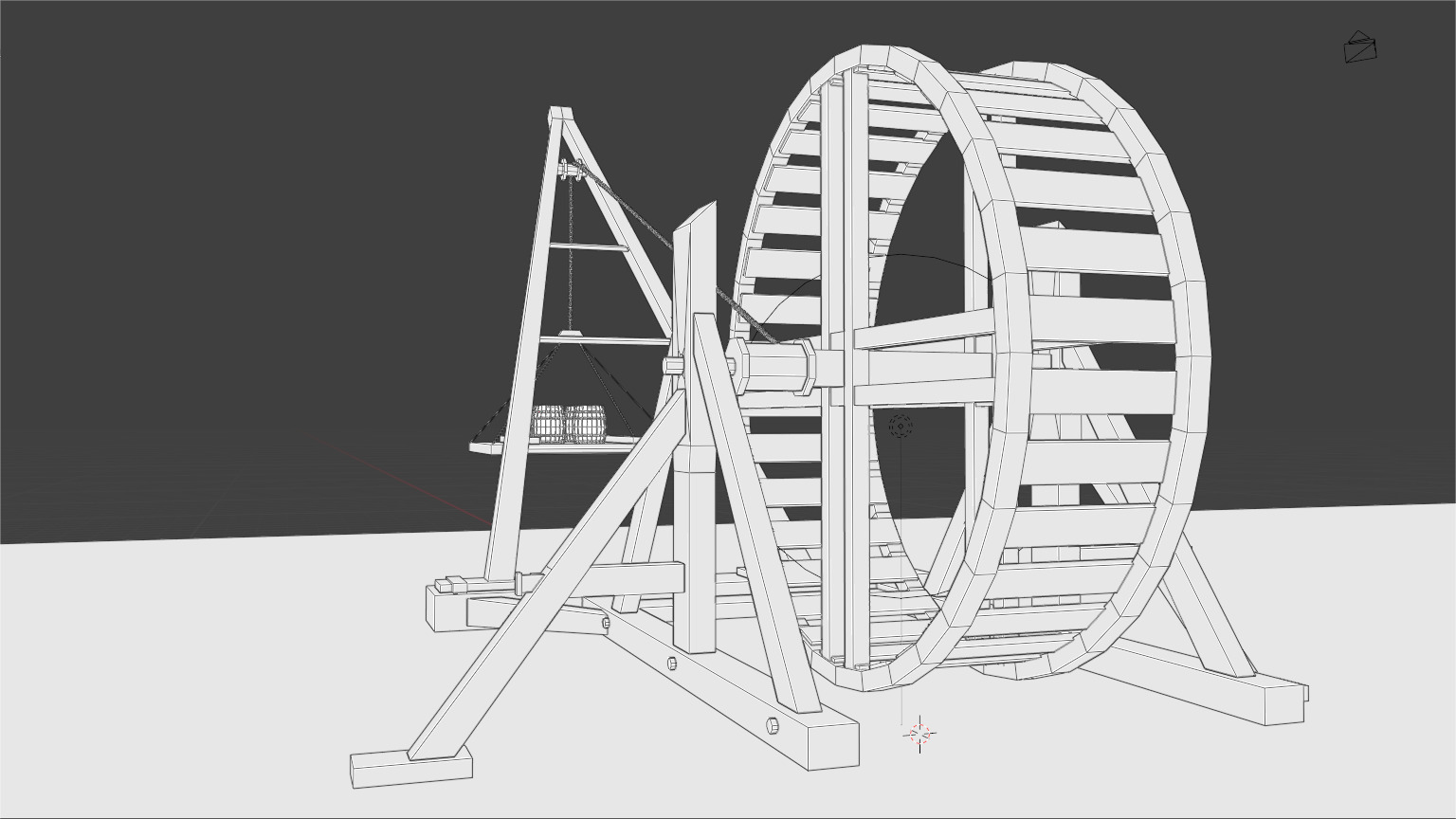 Medieval Treadmill Crane Low-poly 3D model_7