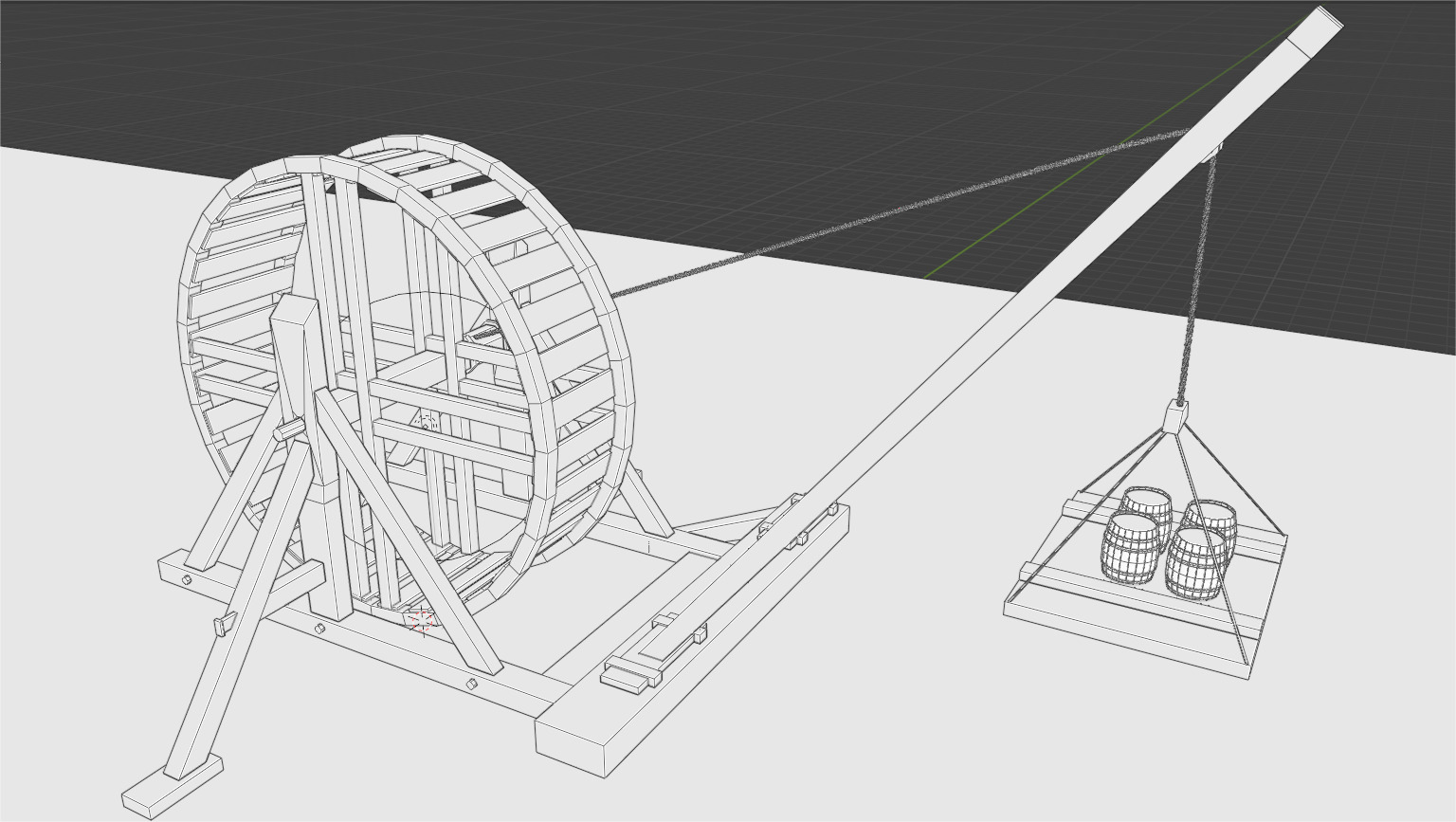 Medieval Treadmill Crane Low-poly 3D model_1