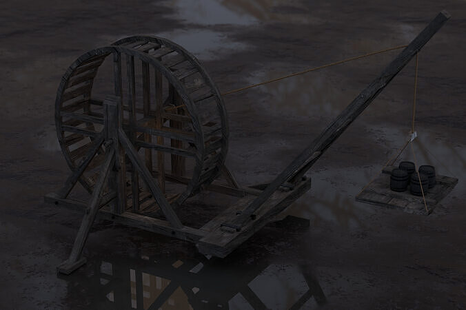 Medieval Treadmill Crane Low-poly 3D model