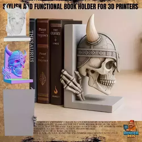 Horned Skull Bookend   Viking Gothic Decorative Model