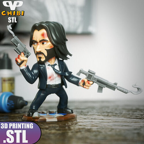 John Wick Chibi STL for 3D Printing ChibiSTL 3DXM 3D print model