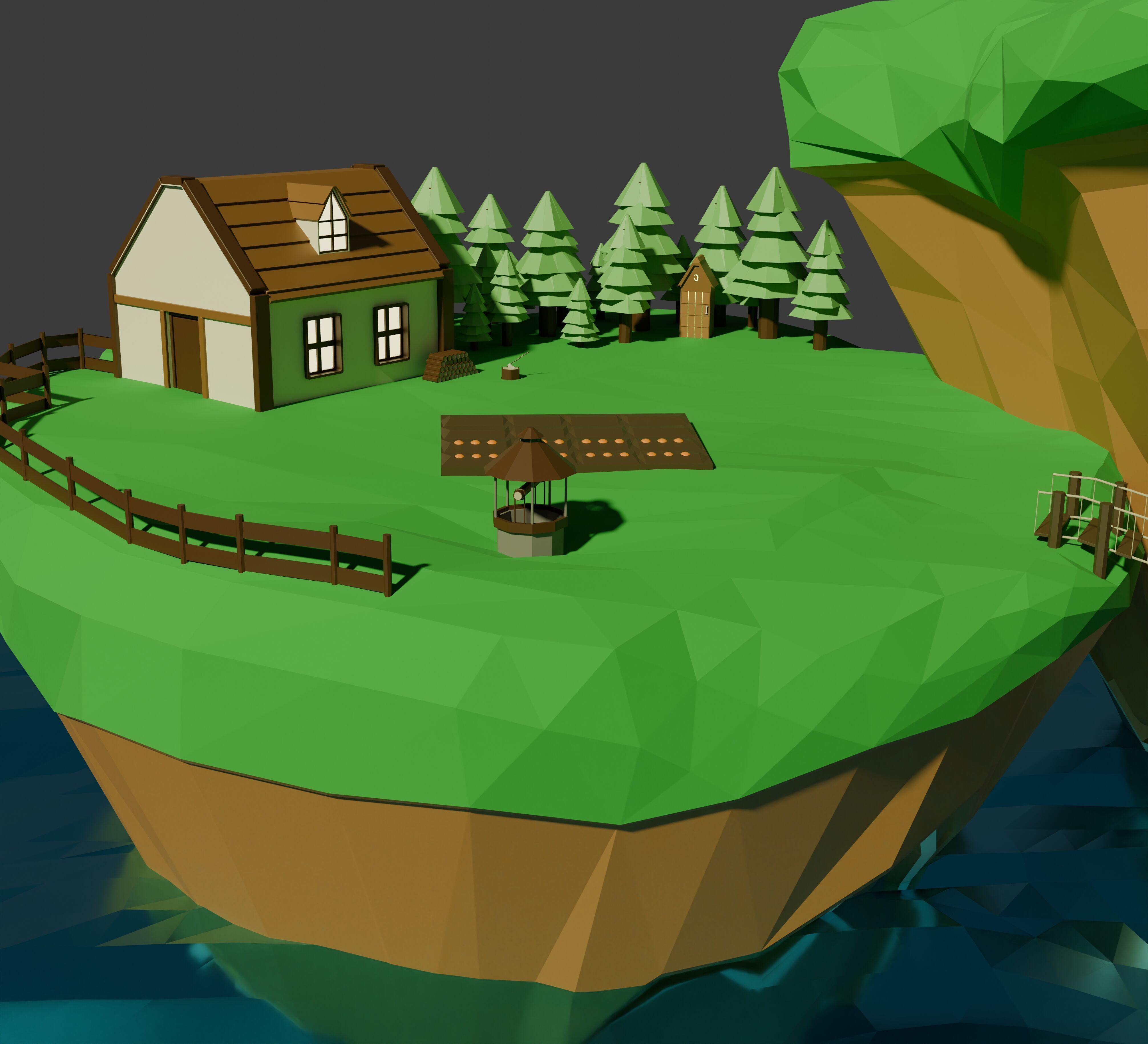 Low poly island with sea water mountain sheep Low-poly 3D model_3