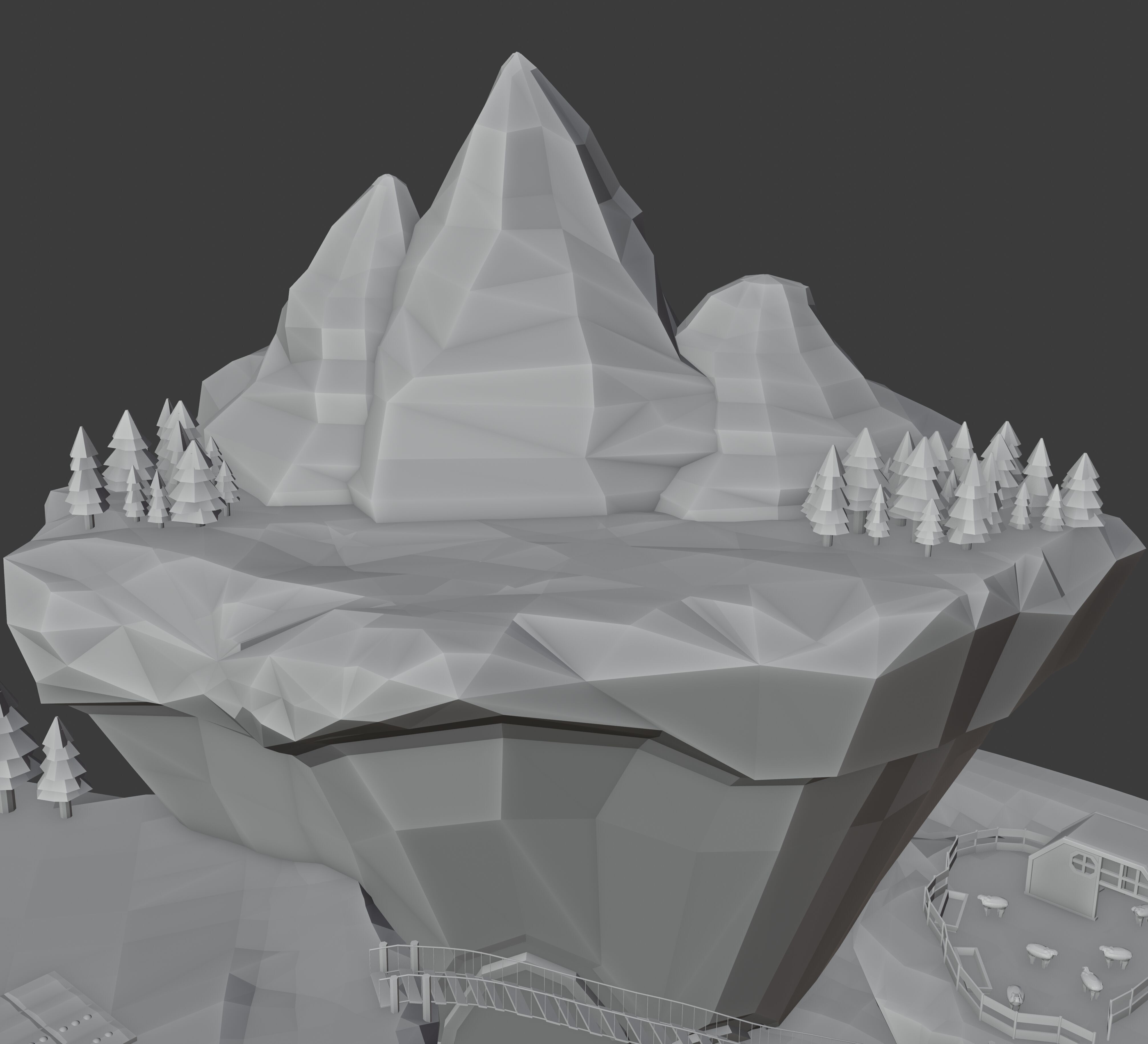 Low poly island with sea water mountain sheep Low-poly 3D model_4