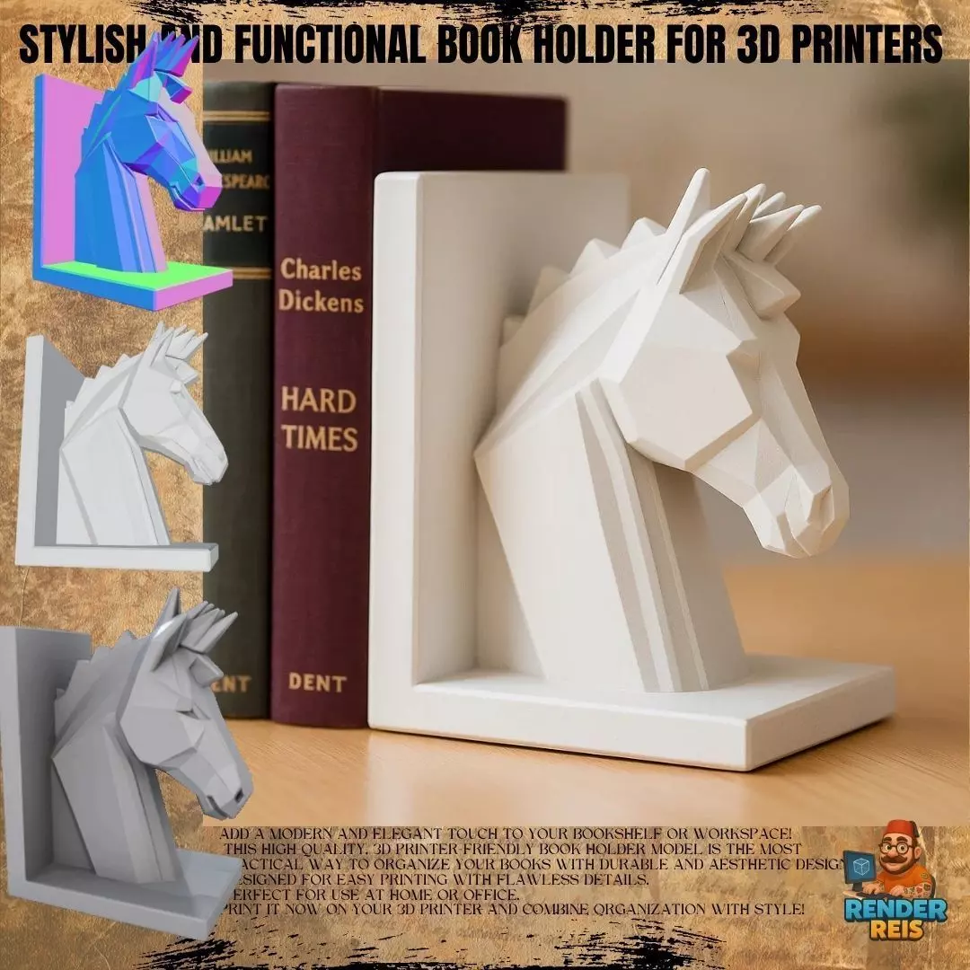Polygon Horse Head Bookend  Geometric Decorative Model 3D model_0