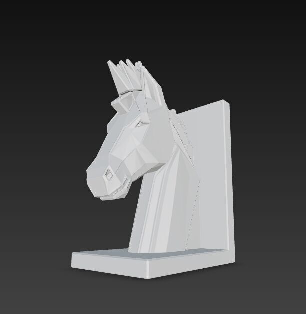 Polygon Horse Head Bookend  Geometric Decorative Model 3D model_6