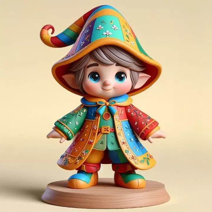 1043Fairy Tale Gnome Color Full Body Figurine on Base 3D print model_0
