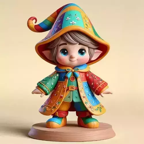 1043Fairy Tale Gnome Color Full Body Figurine on Base 3D print model
