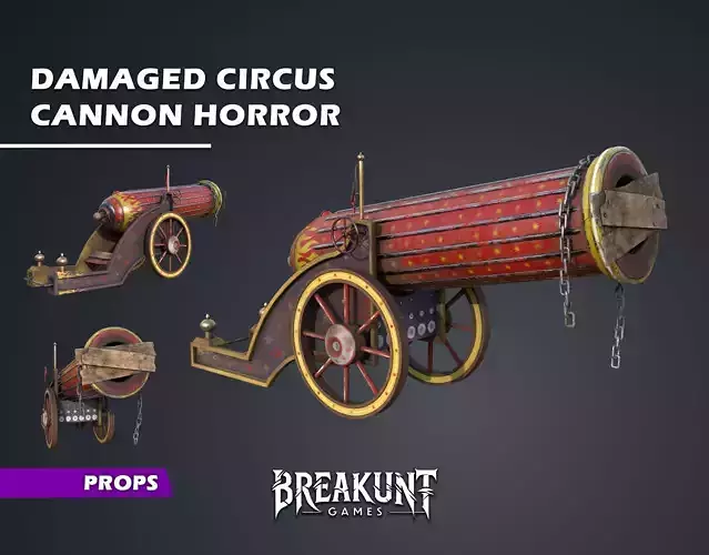Damaged Circus Cannon Horror - 3D Model High Poly 3D model