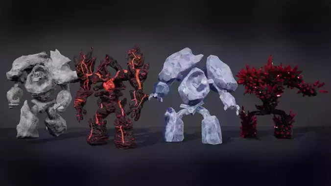 Fantasy golems pack 3D Model Collection