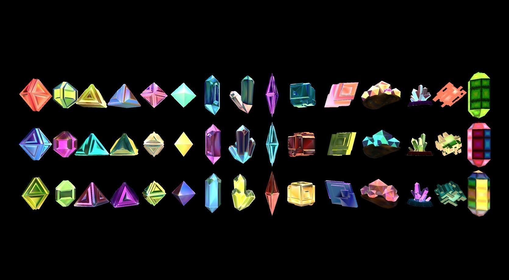 Crystals Diamonds and Gems Pack Low-poly 3D model_2