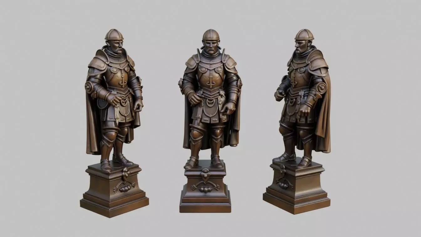 Knight Bronze Statue Low-poly 3D model_0