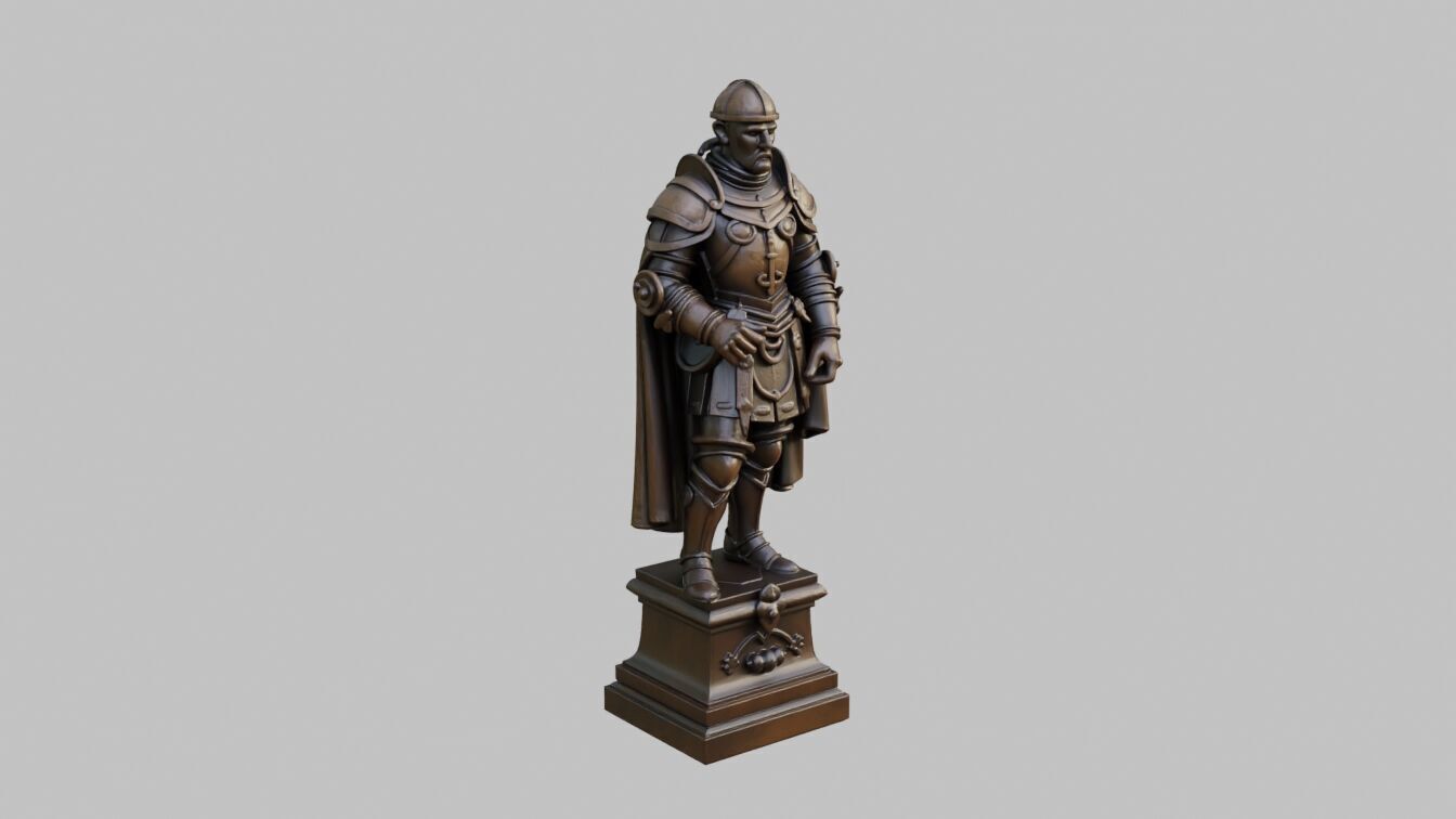 Knight Bronze Statue Low-poly 3D model_1