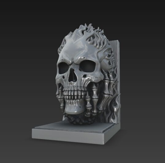 Flaming Skull Bust Bookend 3D model_9