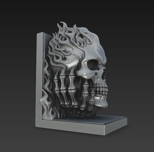 Flaming Skull Bust Bookend 3D model_8