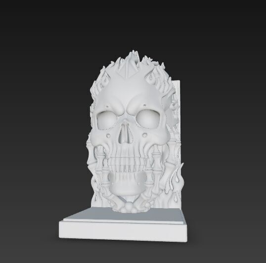 Flaming Skull Bust Bookend 3D model_7