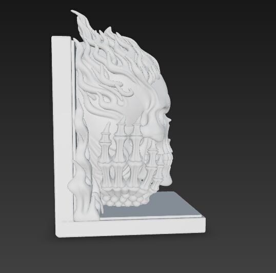 Flaming Skull Bust Bookend 3D model_3