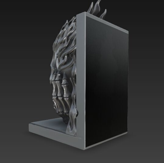 Flaming Skull Bust Bookend 3D model_14