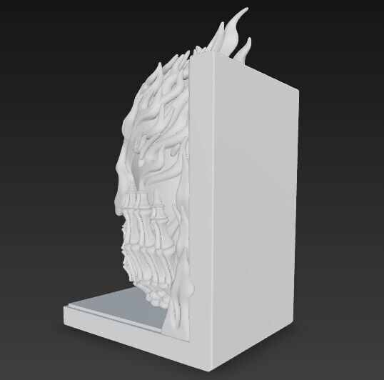 Flaming Skull Bust Bookend 3D model_5