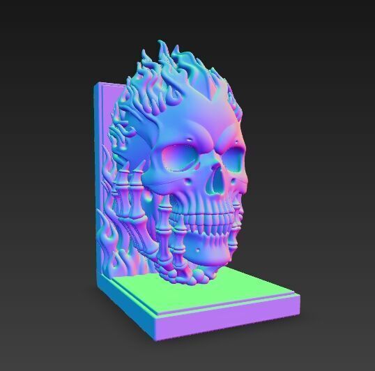 Flaming Skull Bust Bookend 3D model_12