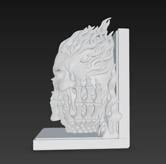 Flaming Skull Bust Bookend 3D model_6