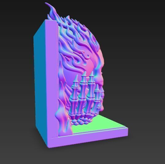 Flaming Skull Bust Bookend 3D model_18