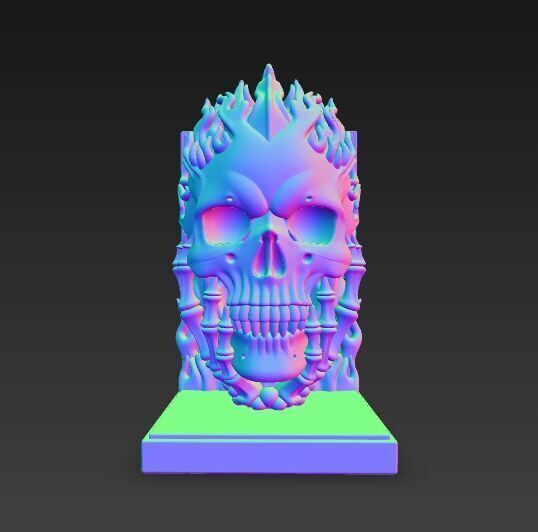 Flaming Skull Bust Bookend 3D model_1