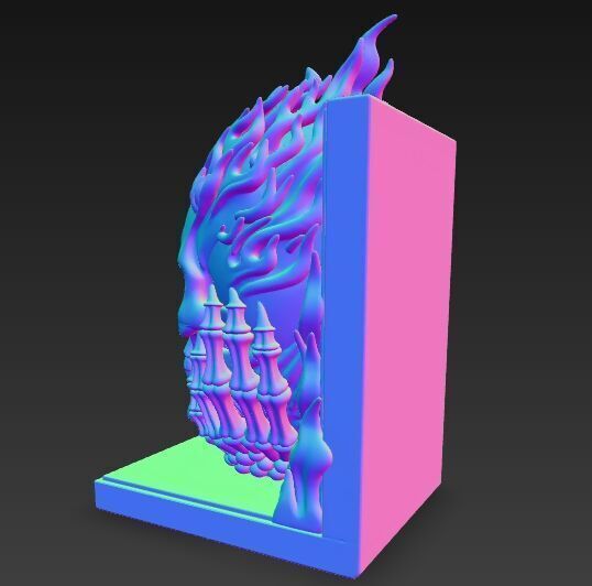 Flaming Skull Bust Bookend 3D model_20