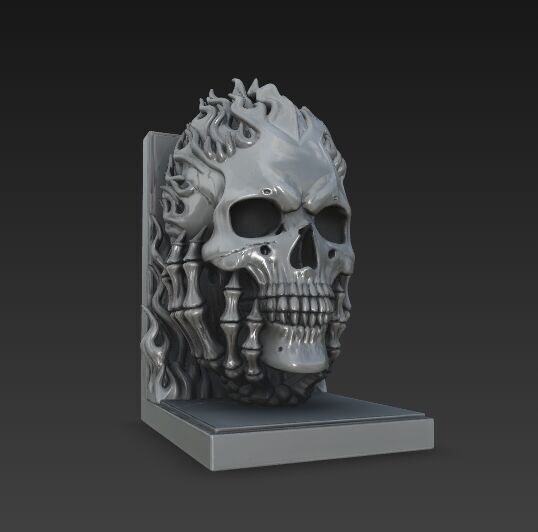 Flaming Skull Bust Bookend 3D model_10