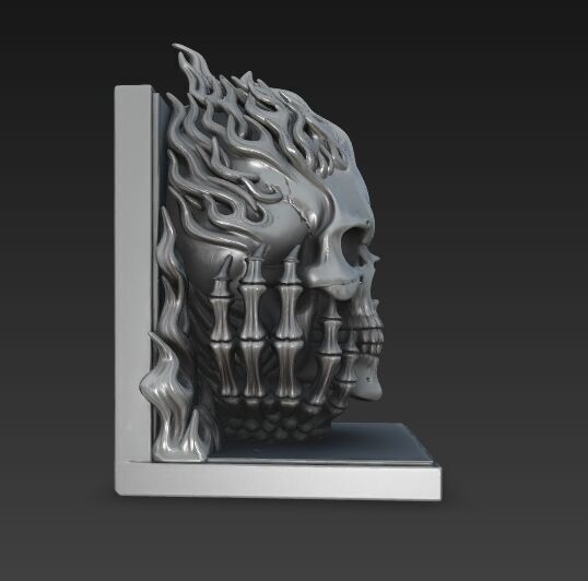 Flaming Skull Bust Bookend 3D model_11