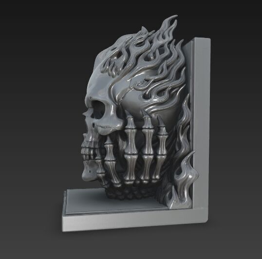 Flaming Skull Bust Bookend 3D model_15