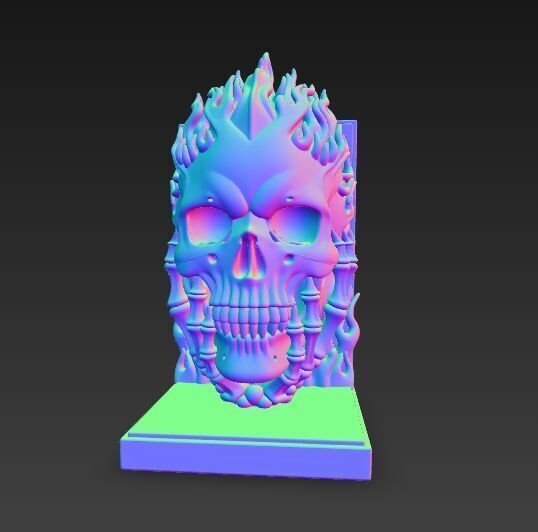Flaming Skull Bust Bookend 3D model_22