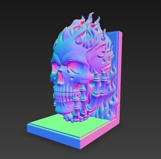 Flaming Skull Bust Bookend 3D model_21