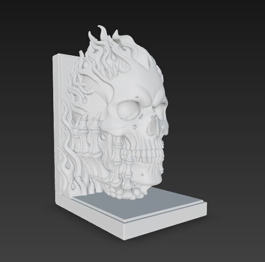 Flaming Skull Bust Bookend 3D model_2