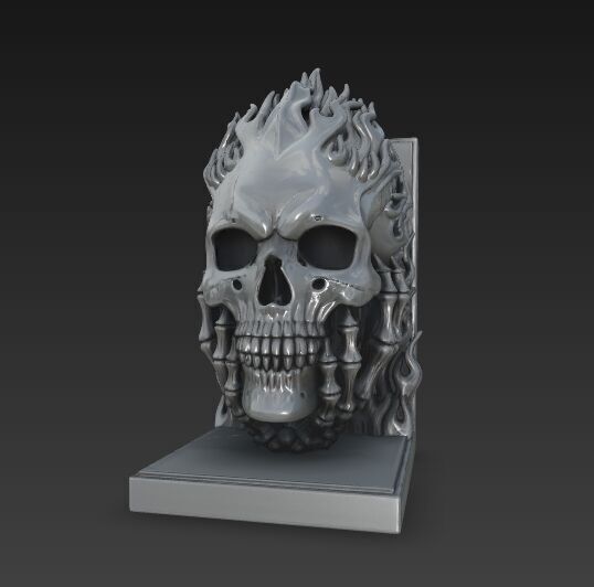 Flaming Skull Bust Bookend 3D model_16