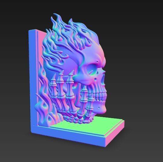Flaming Skull Bust Bookend 3D model_17