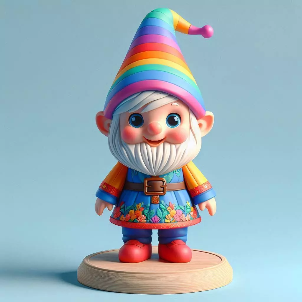 1048Fairy Tale Gnome Color Full Body Figurine on Base 3D print model_0