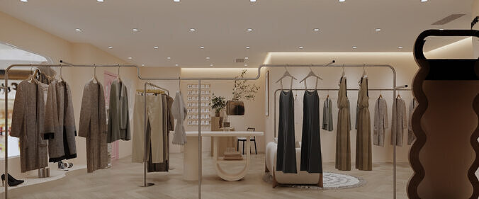 Modern Creamy Style Clothing Store 3D model