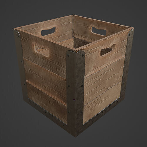 Wooden Crate Box 03 Low-poly 3D model 7