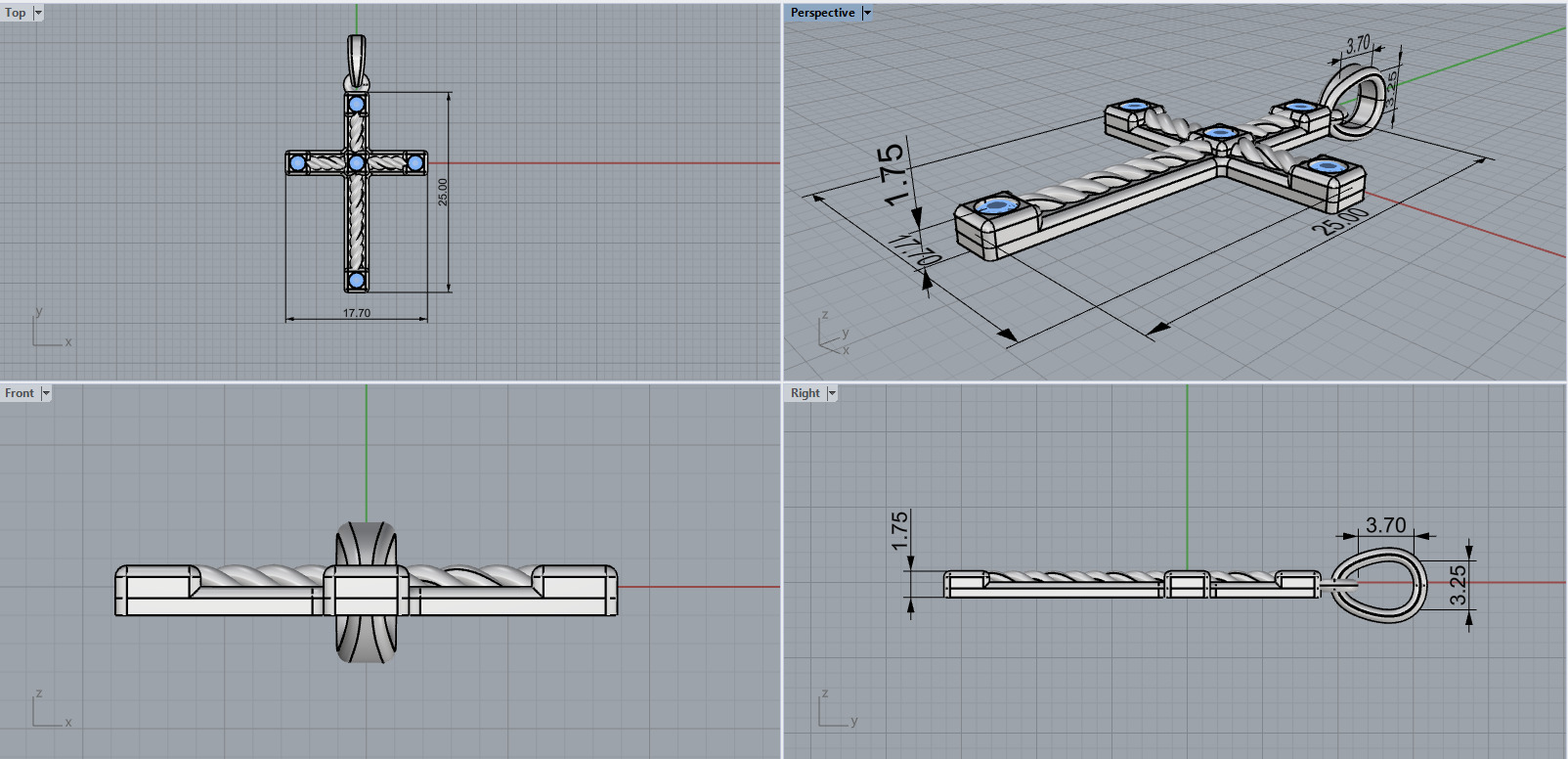Rope cross with gems model 1093 3D print model_4