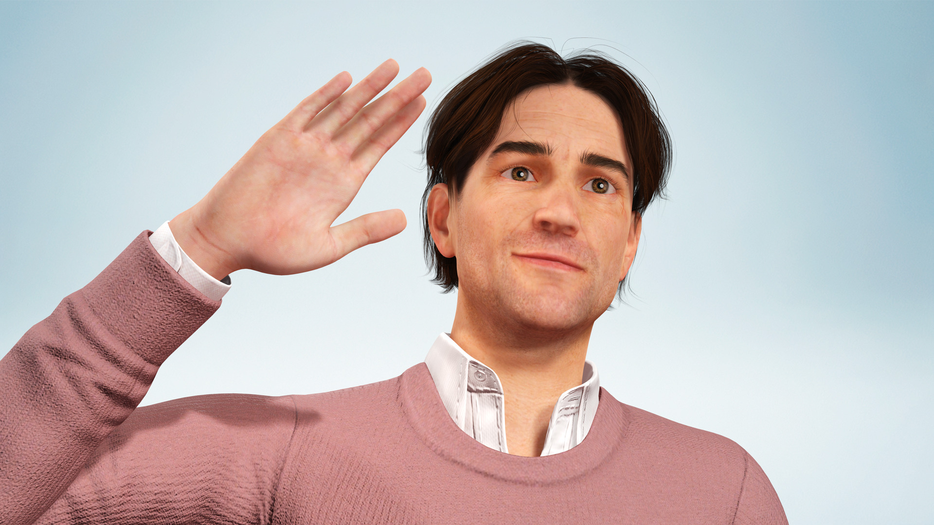 Realistic Modern Male Character in Pink Sweater Low-poly 3D model_8