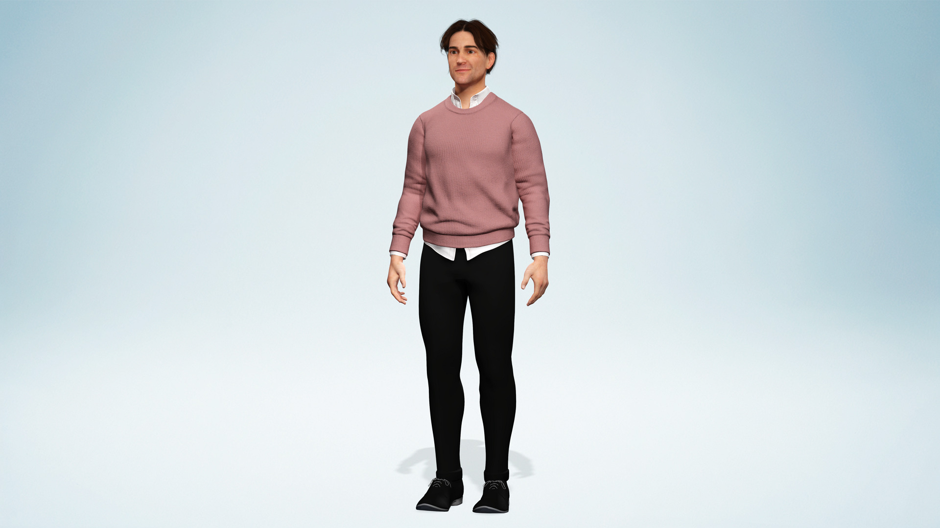 Realistic Modern Male Character in Pink Sweater Low-poly 3D model_11