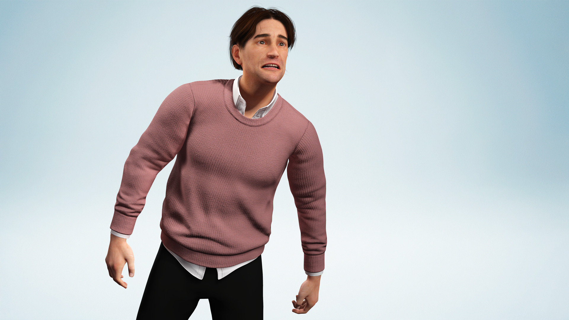 Realistic Modern Male Character in Pink Sweater Low-poly 3D model_5