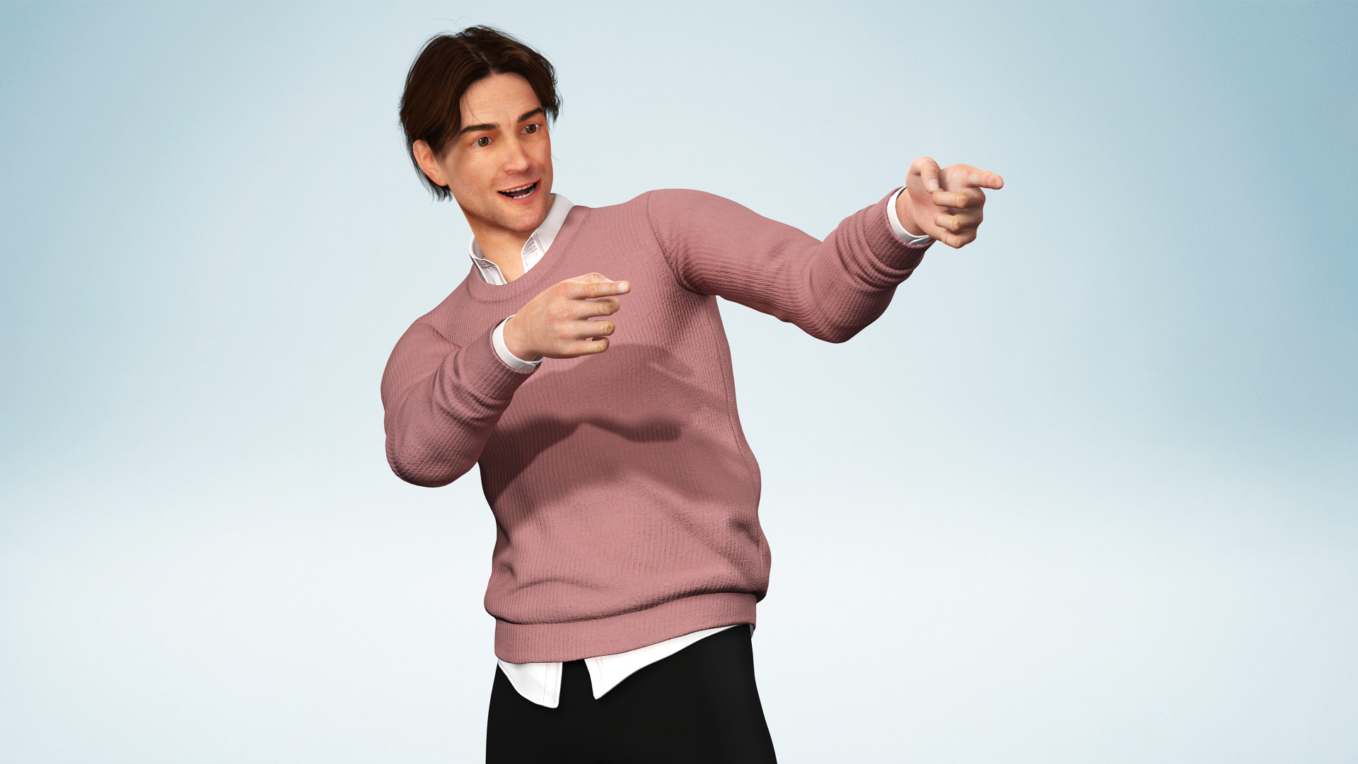 Realistic Modern Male Character in Pink Sweater Low-poly 3D model_6