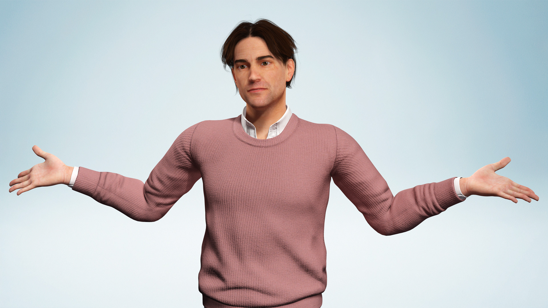Realistic Modern Male Character in Pink Sweater Low-poly 3D model_2
