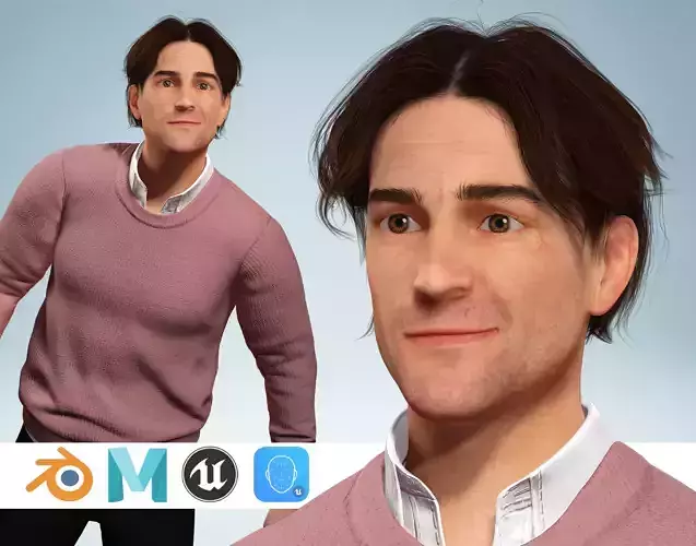 Realistic Modern Male Character in Pink Sweater Low-poly 3D model