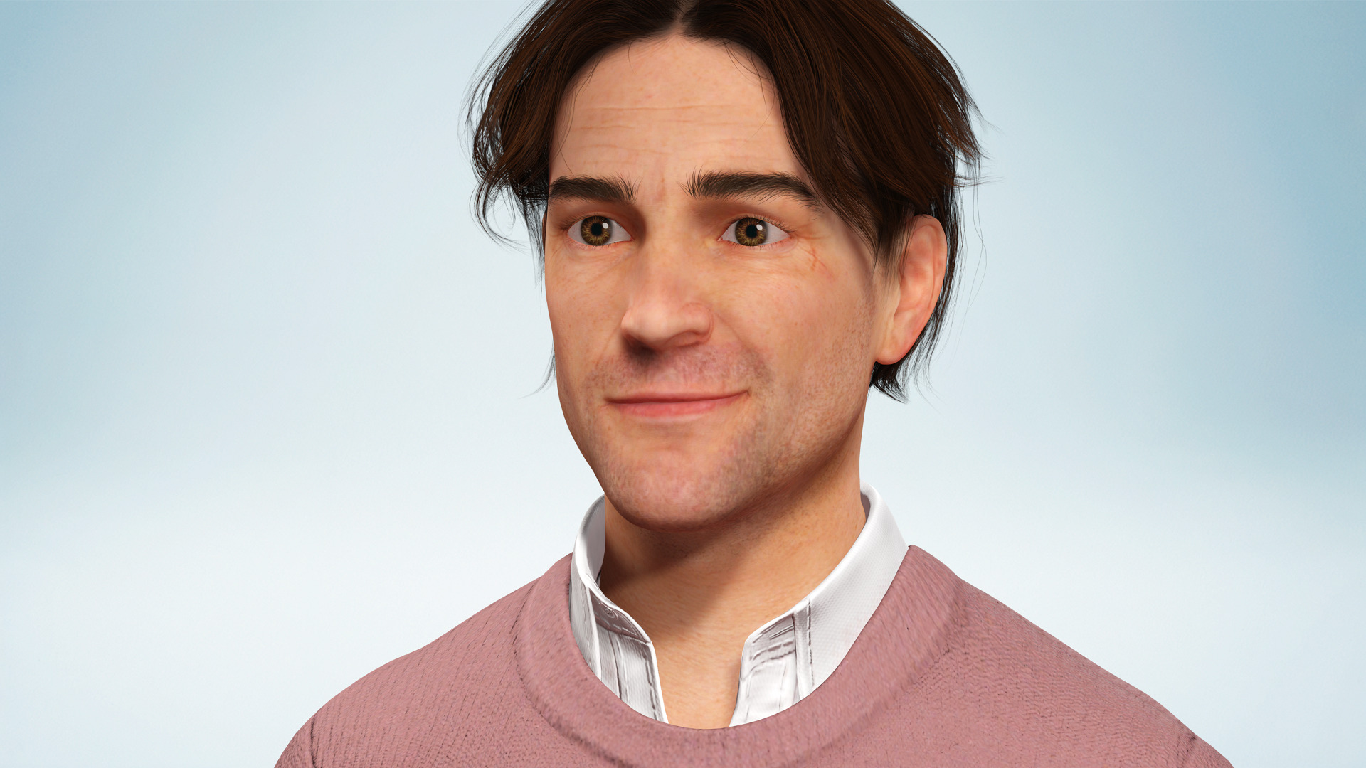 Realistic Modern Male Character in Pink Sweater Low-poly 3D model_1